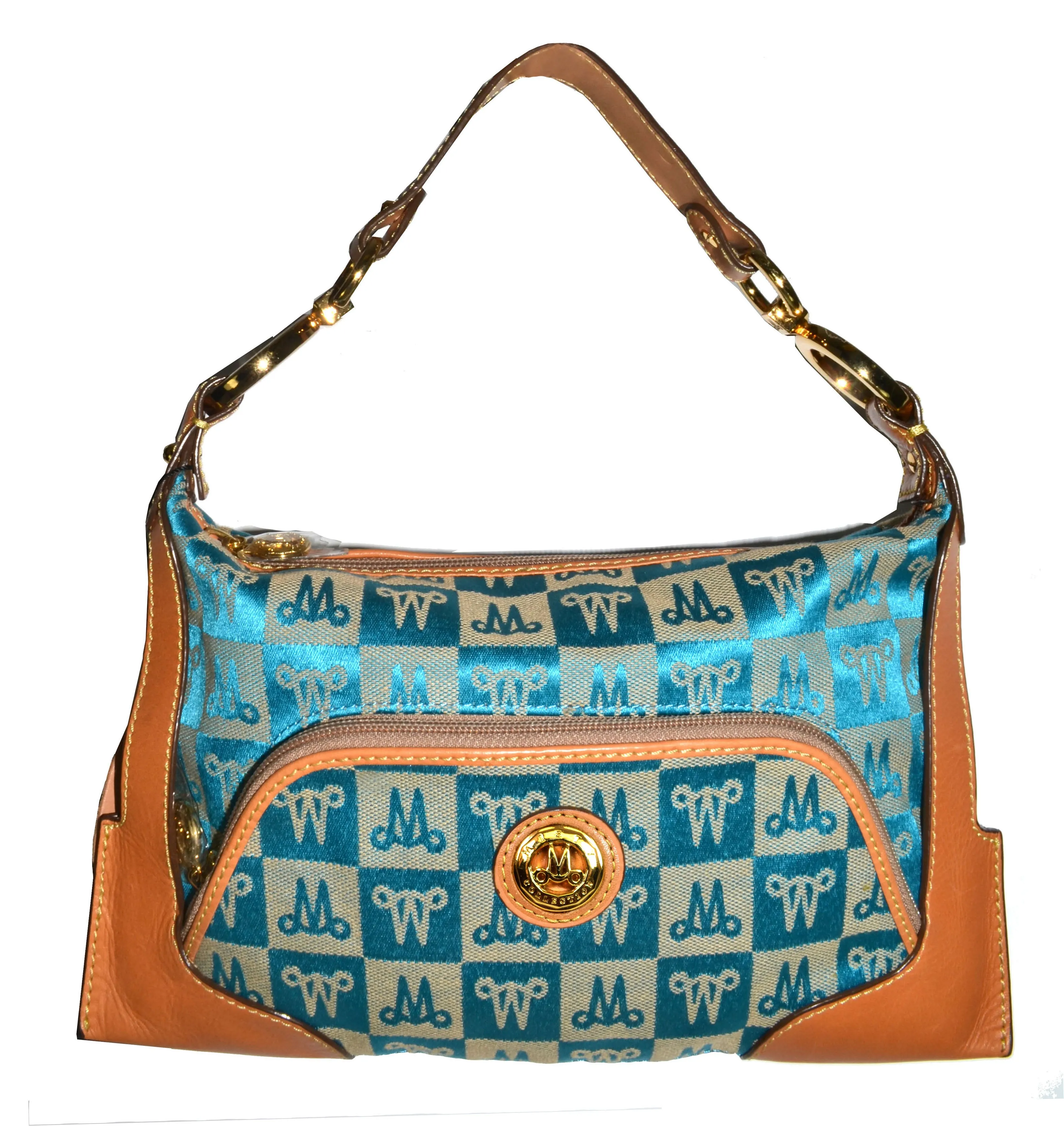 Misty Genuine Cowhide Leather Monogram Shoulder Bag with Front Pocket