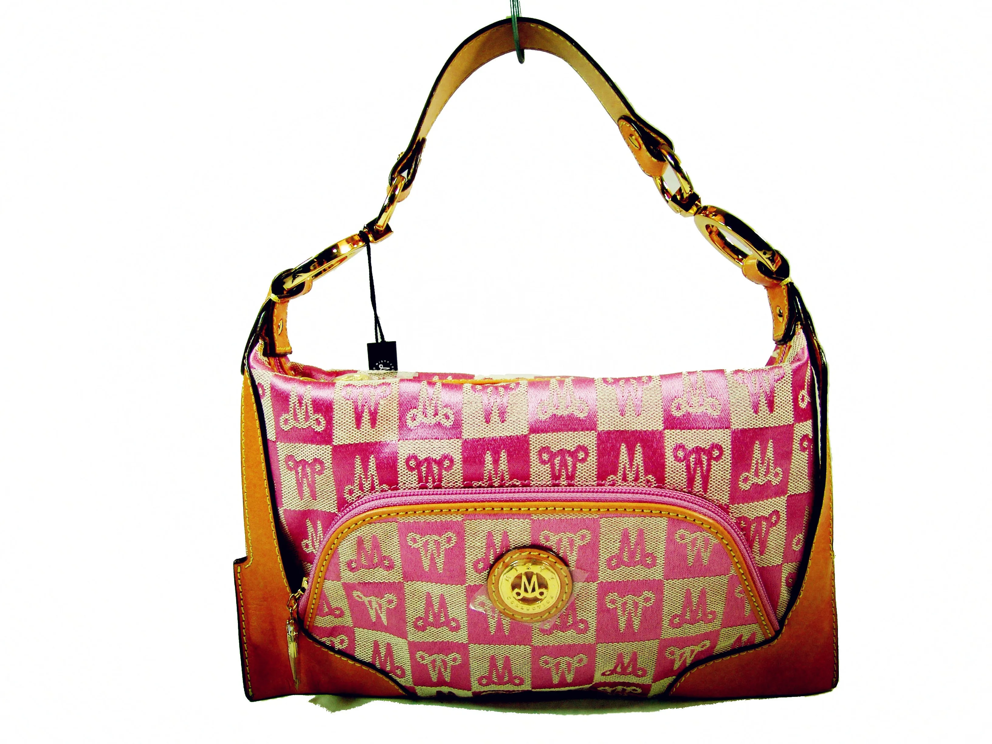 Misty Genuine Cowhide Leather Monogram Shoulder Bag with Front Pocket