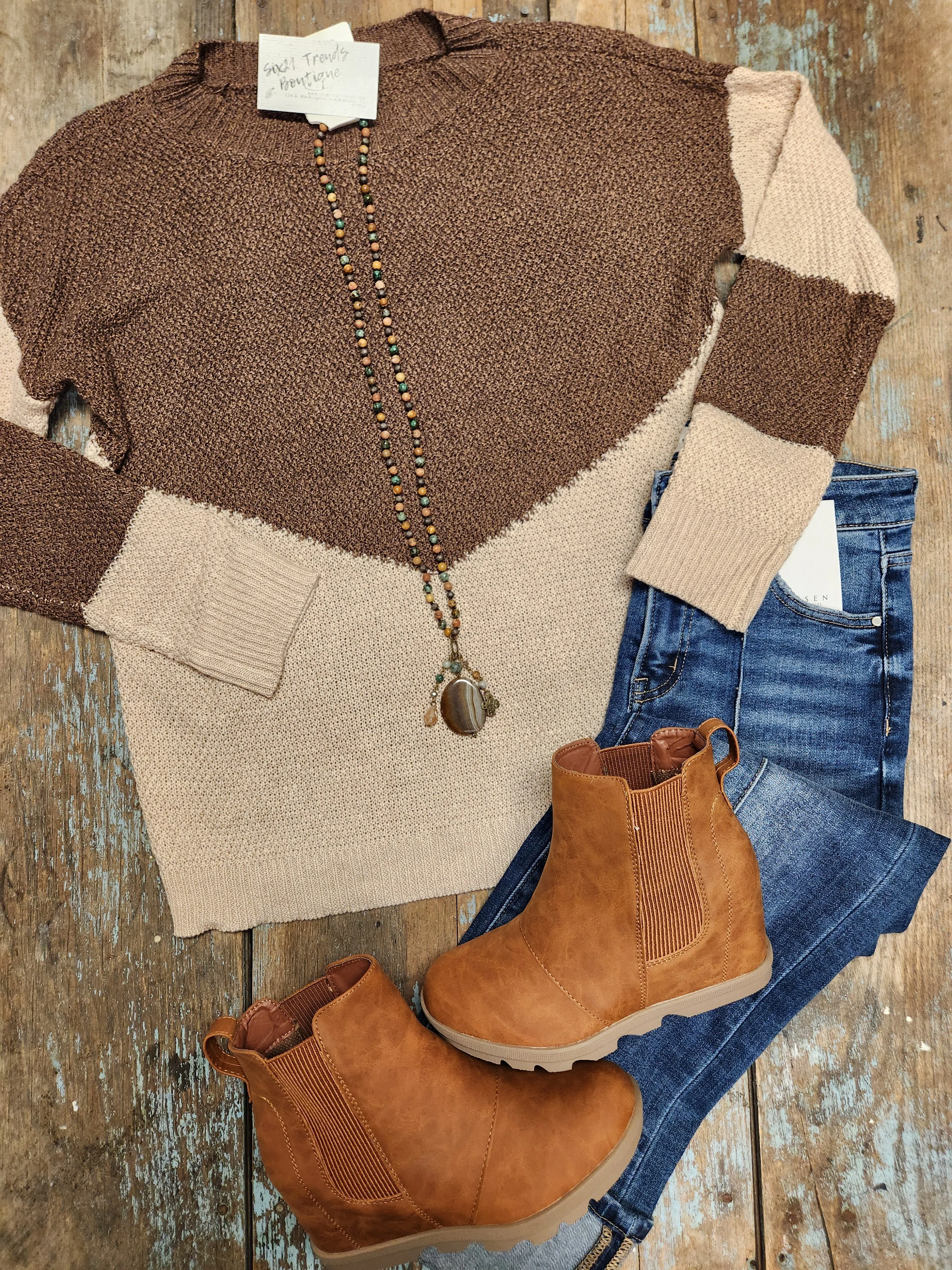 Mocha Color Block Long Sleeve Top