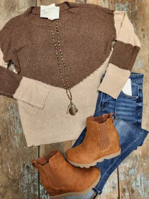 Mocha Color Block Long Sleeve Top