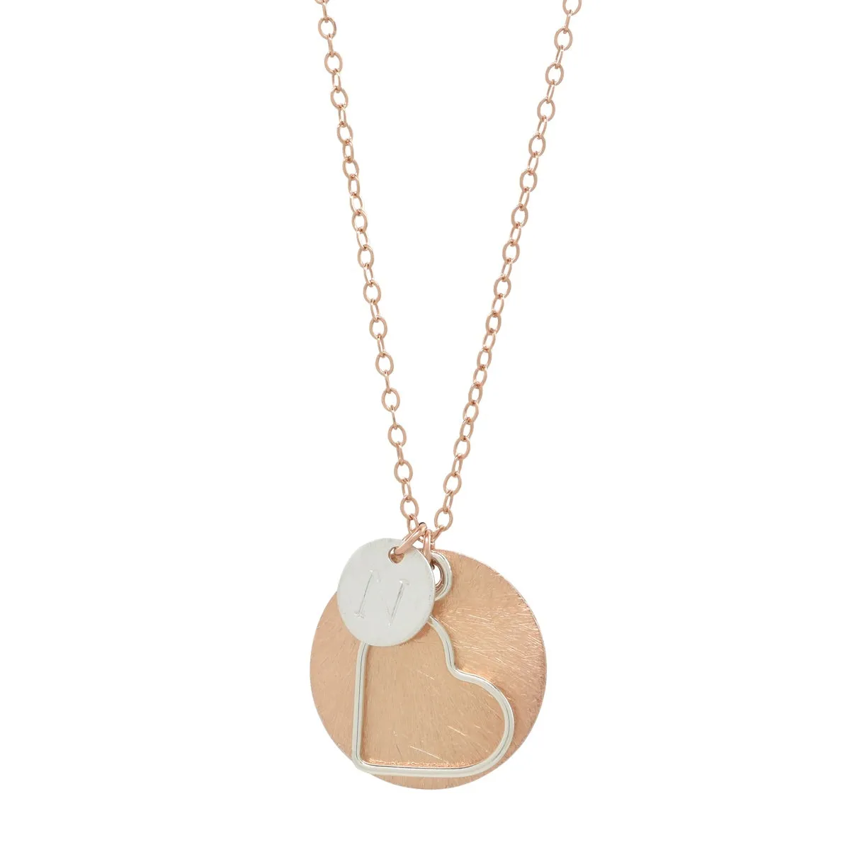 Monogram Necklace   Heart Outline   Brushed Disc