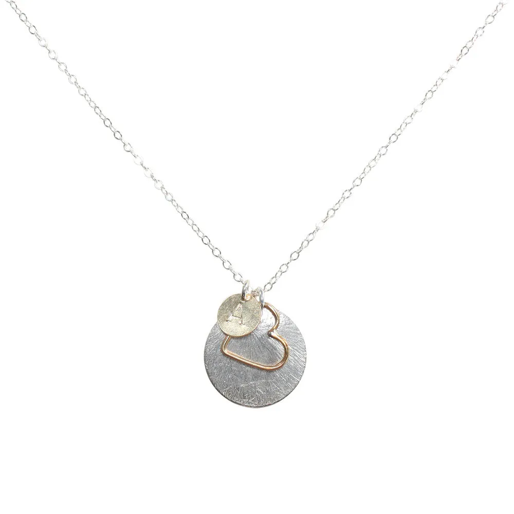 Monogram Necklace   Heart Outline   Brushed Disc