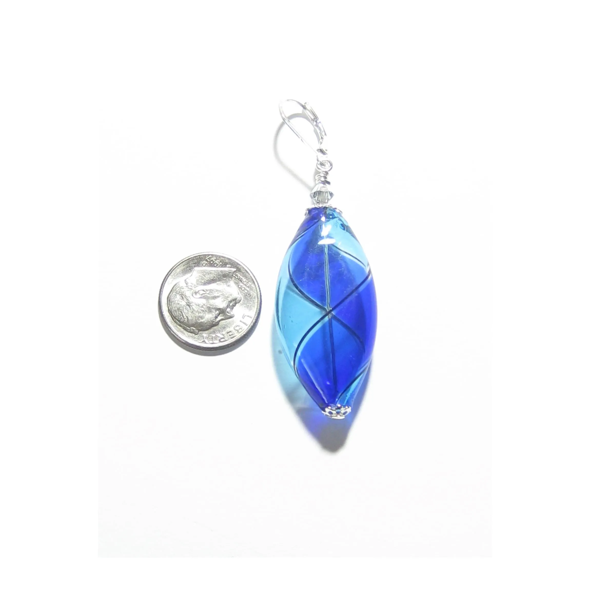 Murano Blown Glass Bicolor Cobalt Blue Aqua Long Argyle Earrings