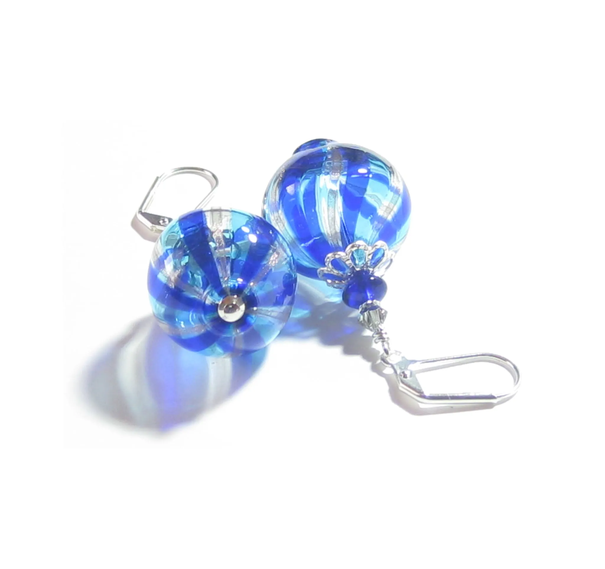 Murano Blown Glass Blue Aqua Nugget Round Ball Earrings