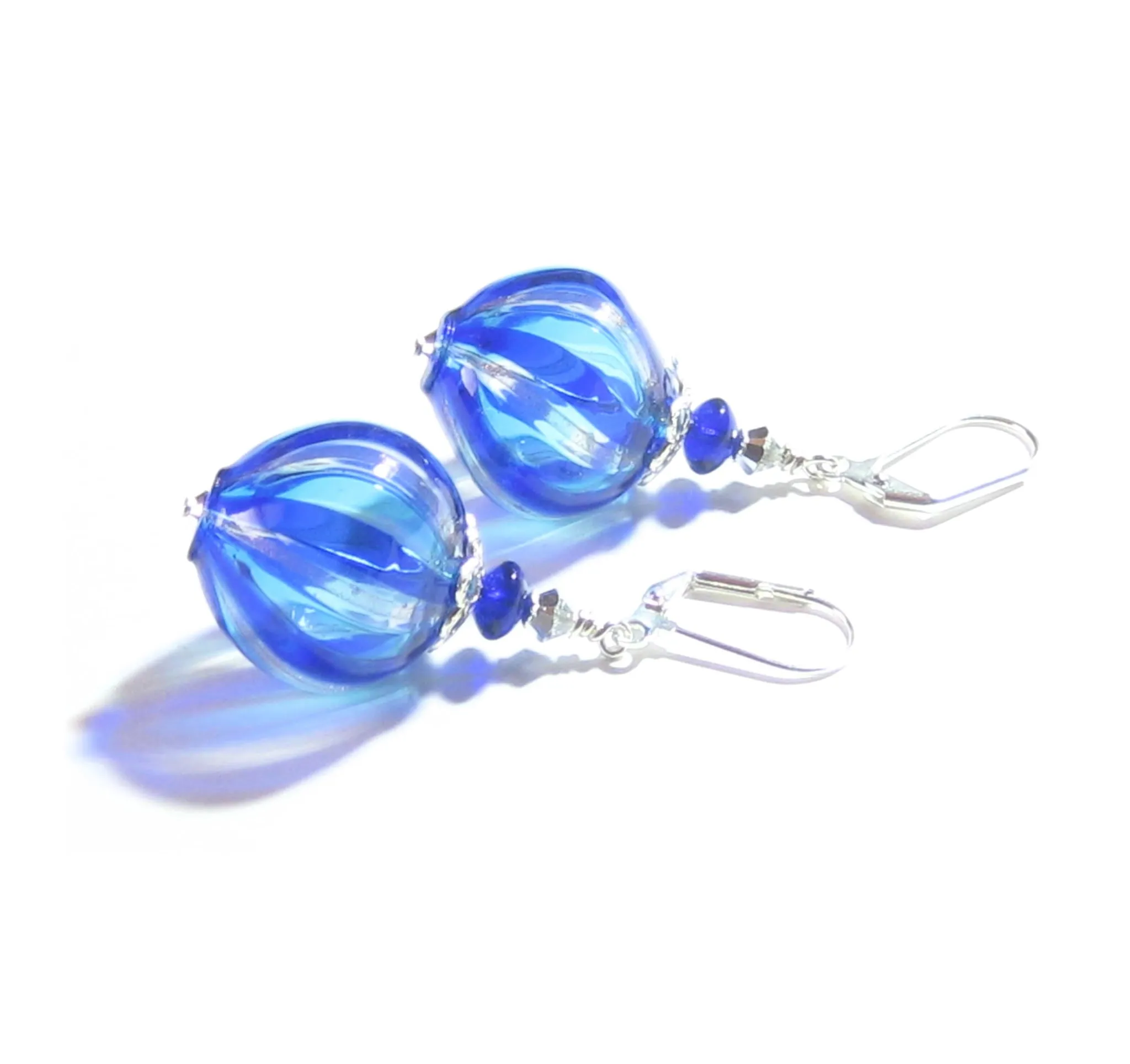 Murano Blown Glass Blue Aqua Nugget Round Ball Earrings