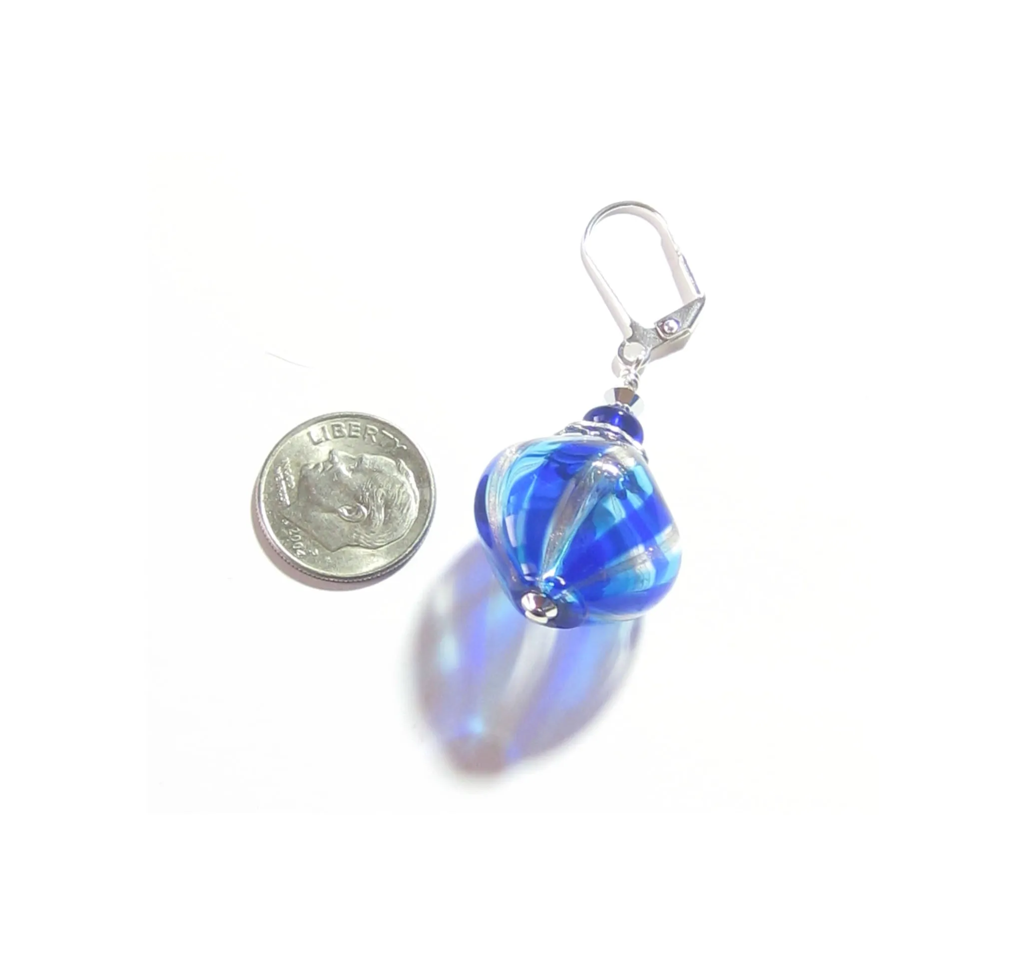 Murano Blown Glass Blue Aqua Nugget Round Ball Earrings