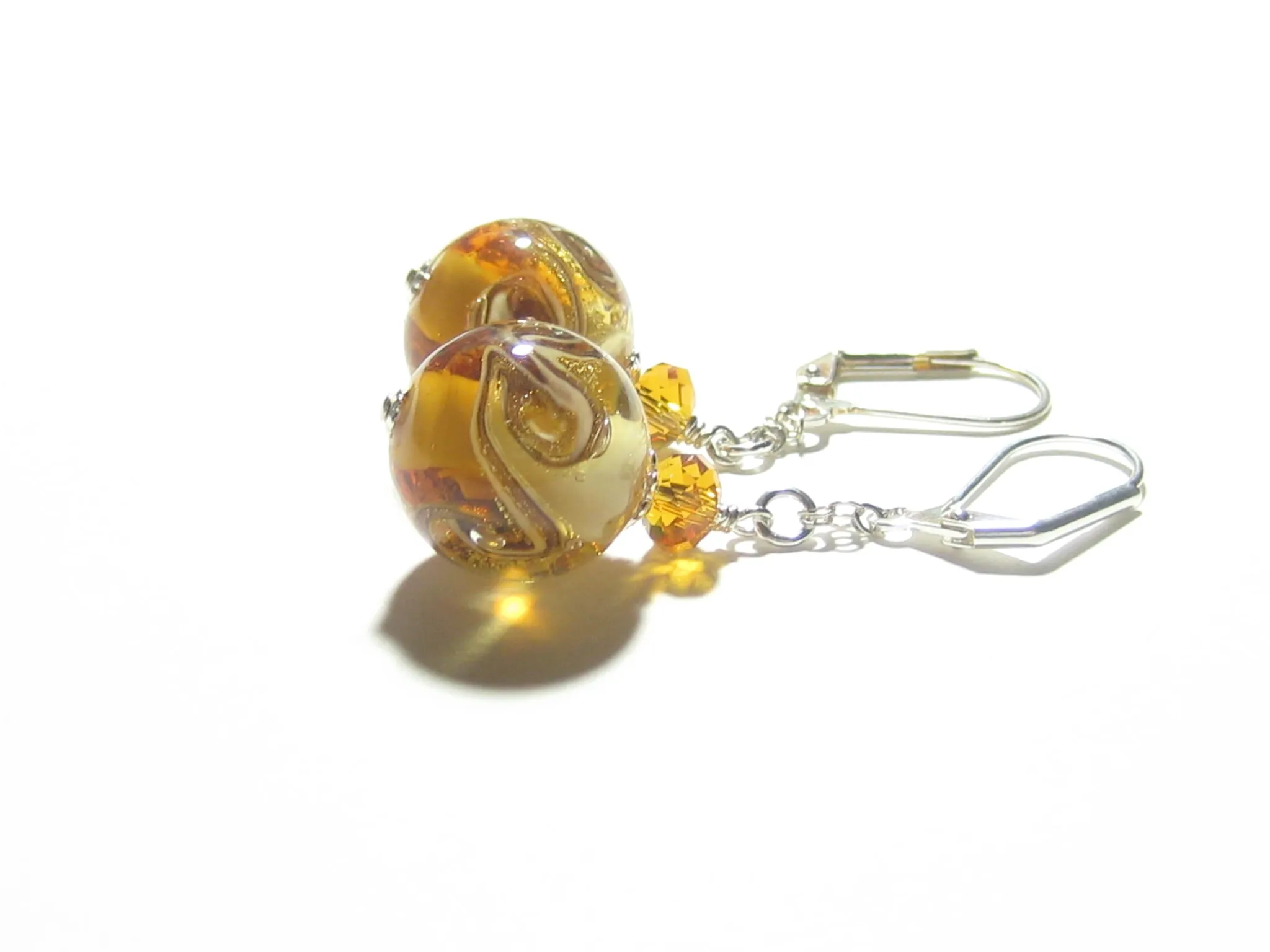 Murano Glass Amber Ball Sterling Silver Earrings