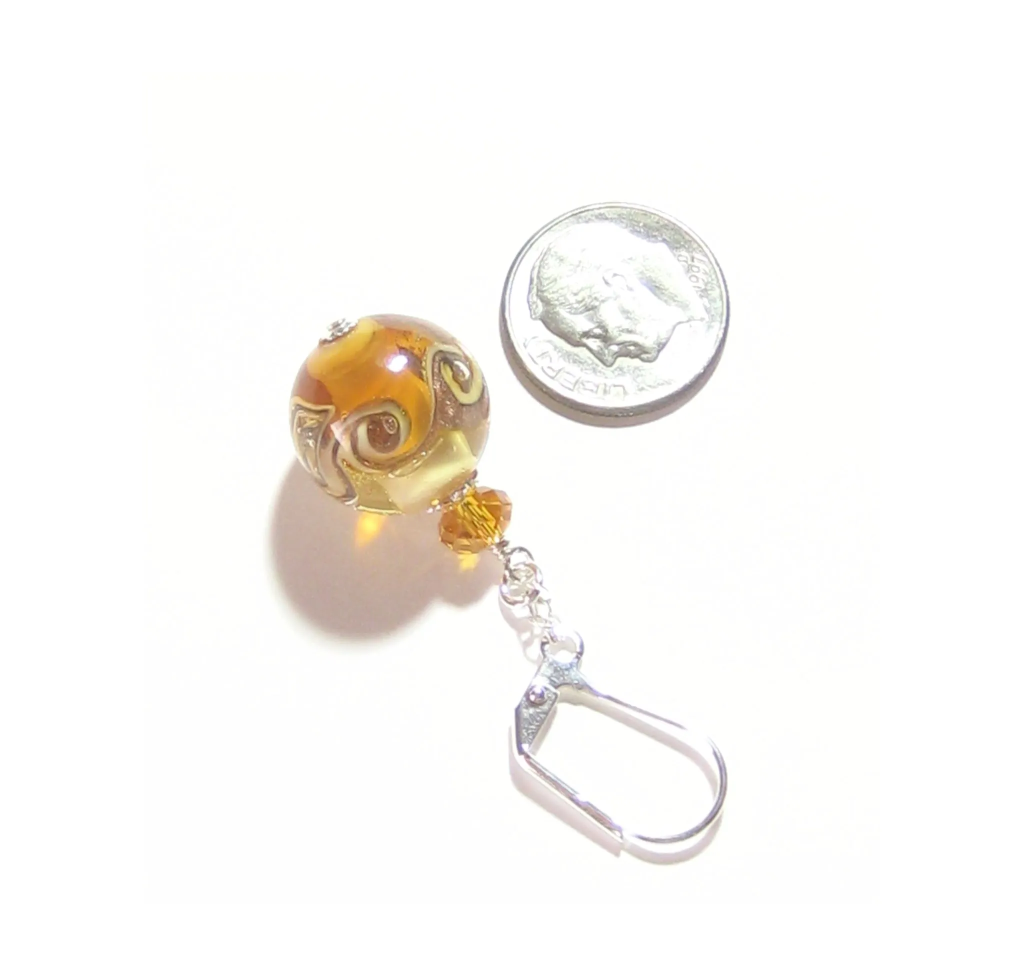 Murano Glass Amber Ball Sterling Silver Earrings