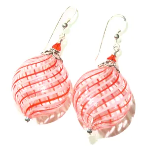 Murano Mouth Blown Glass Orange Stripe Hollow Disc Earrings