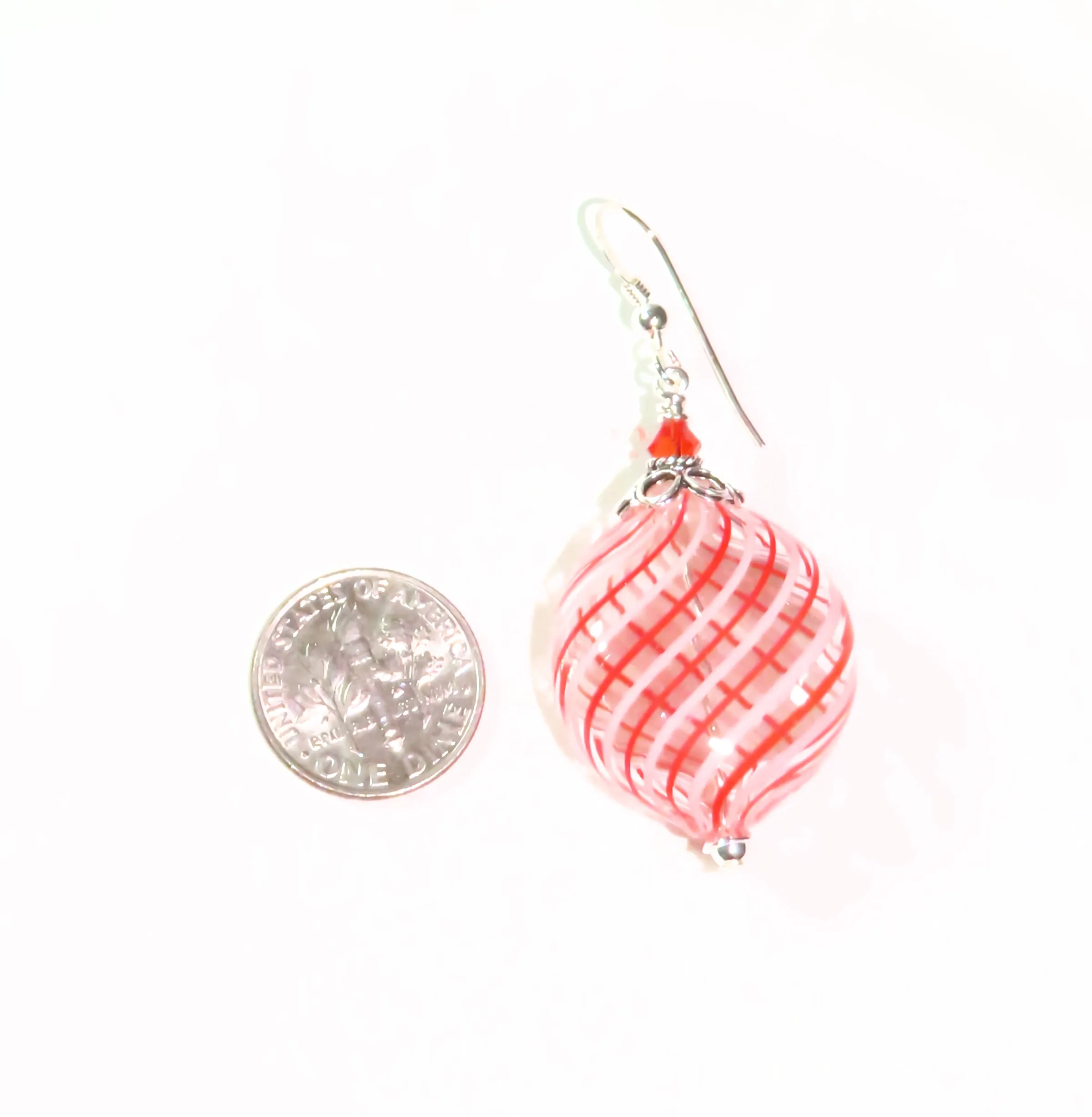 Murano Mouth Blown Glass Orange Stripe Hollow Disc Earrings