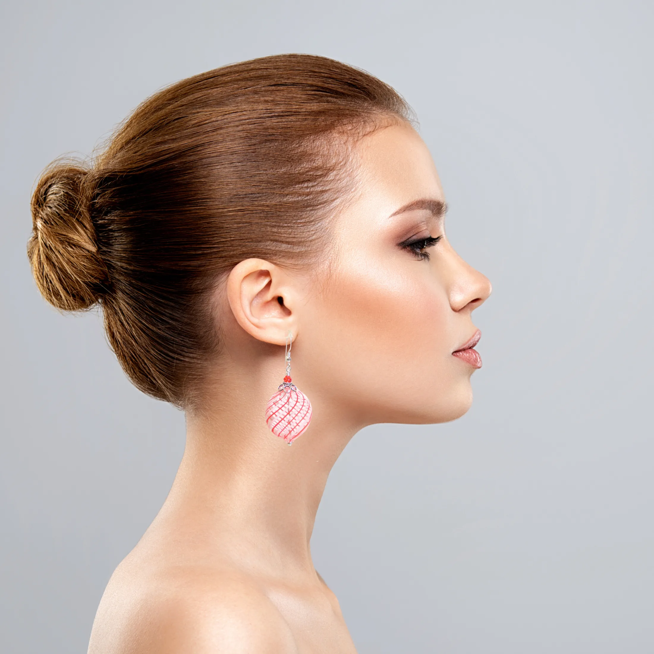 Murano Mouth Blown Glass Orange Stripe Hollow Disc Earrings
