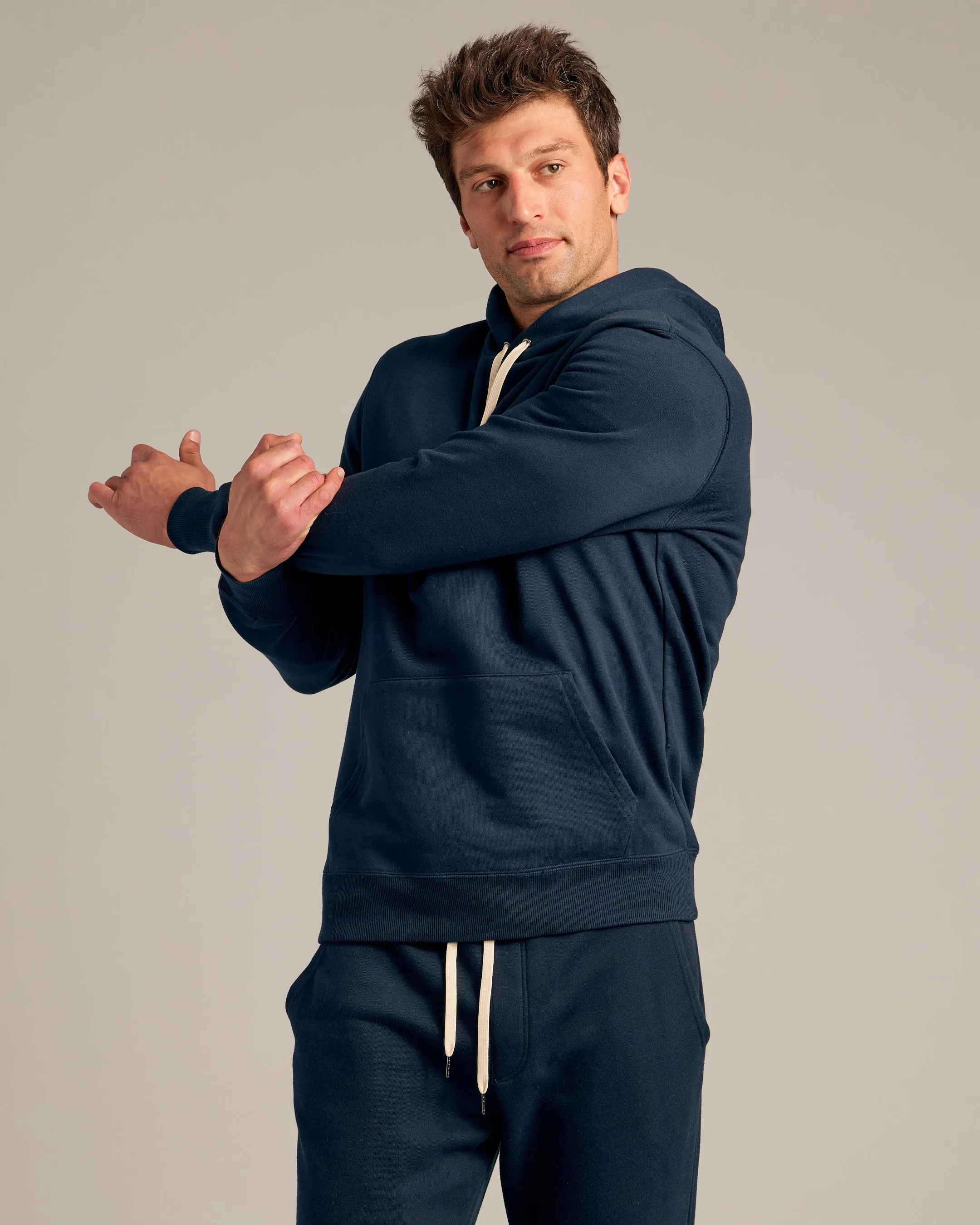 Navy Fleece French Terry Pullover Hoodie