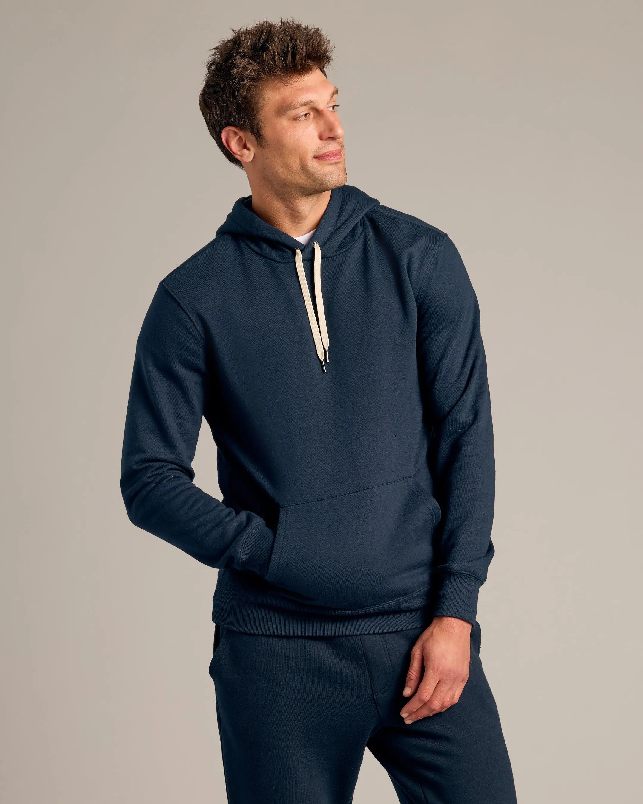 Navy Fleece French Terry Pullover Hoodie
