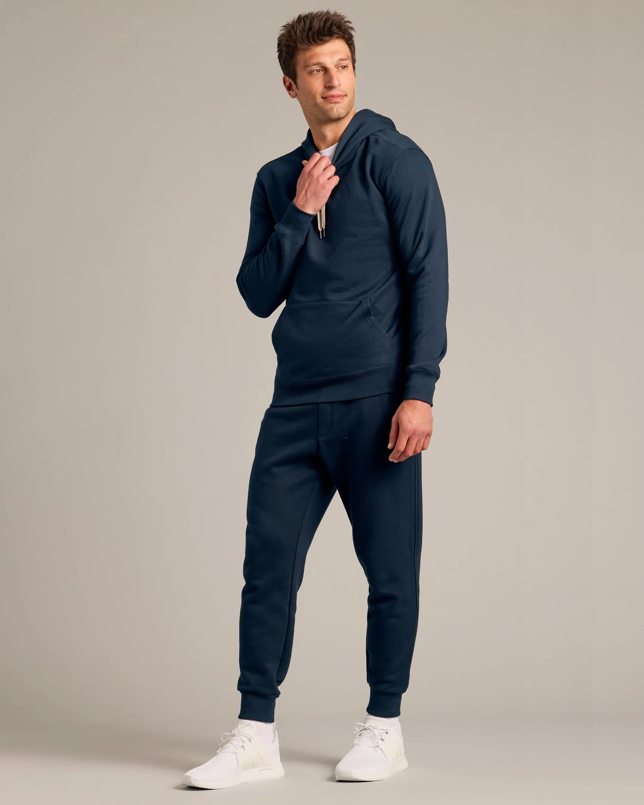 Navy Fleece French Terry Pullover Hoodie