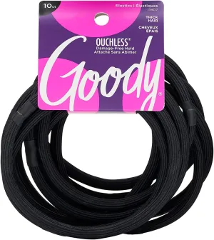 NEW GOODY Ouchless Xtra Long Extra Thick Elastics, 10Ct, Black