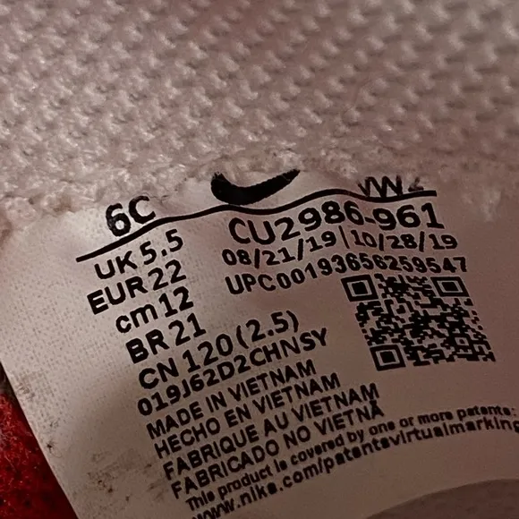 Nike Force 1 18 BT White Gym Red CU2986-961 Toddler size 6c