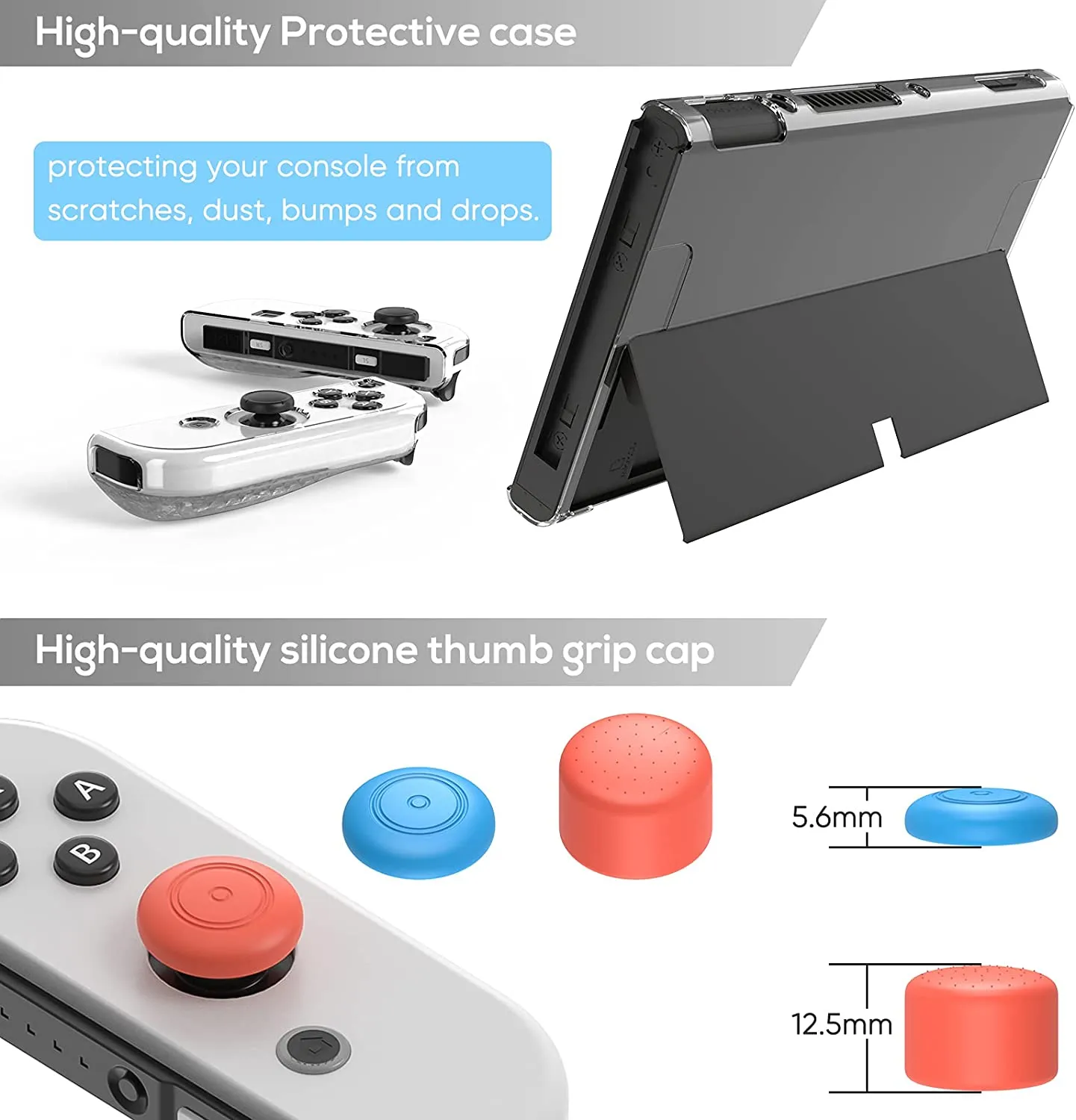 Nintendo Switch OLED Model Accessories Bundle - Kit Includes Carrying Case, 3 in 1 Protective Case Cover, 2pcs Screen Protector, Adjustable PlayStand, Thumbstick Grip Caps – by Klipdasse