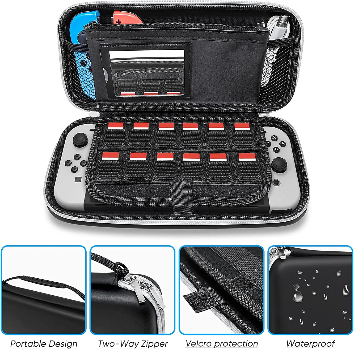 Nintendo Switch OLED Model Accessories Bundle - Kit Includes Carrying Case, 3 in 1 Protective Case Cover, 2pcs Screen Protector, Adjustable PlayStand, Thumbstick Grip Caps – by Klipdasse
