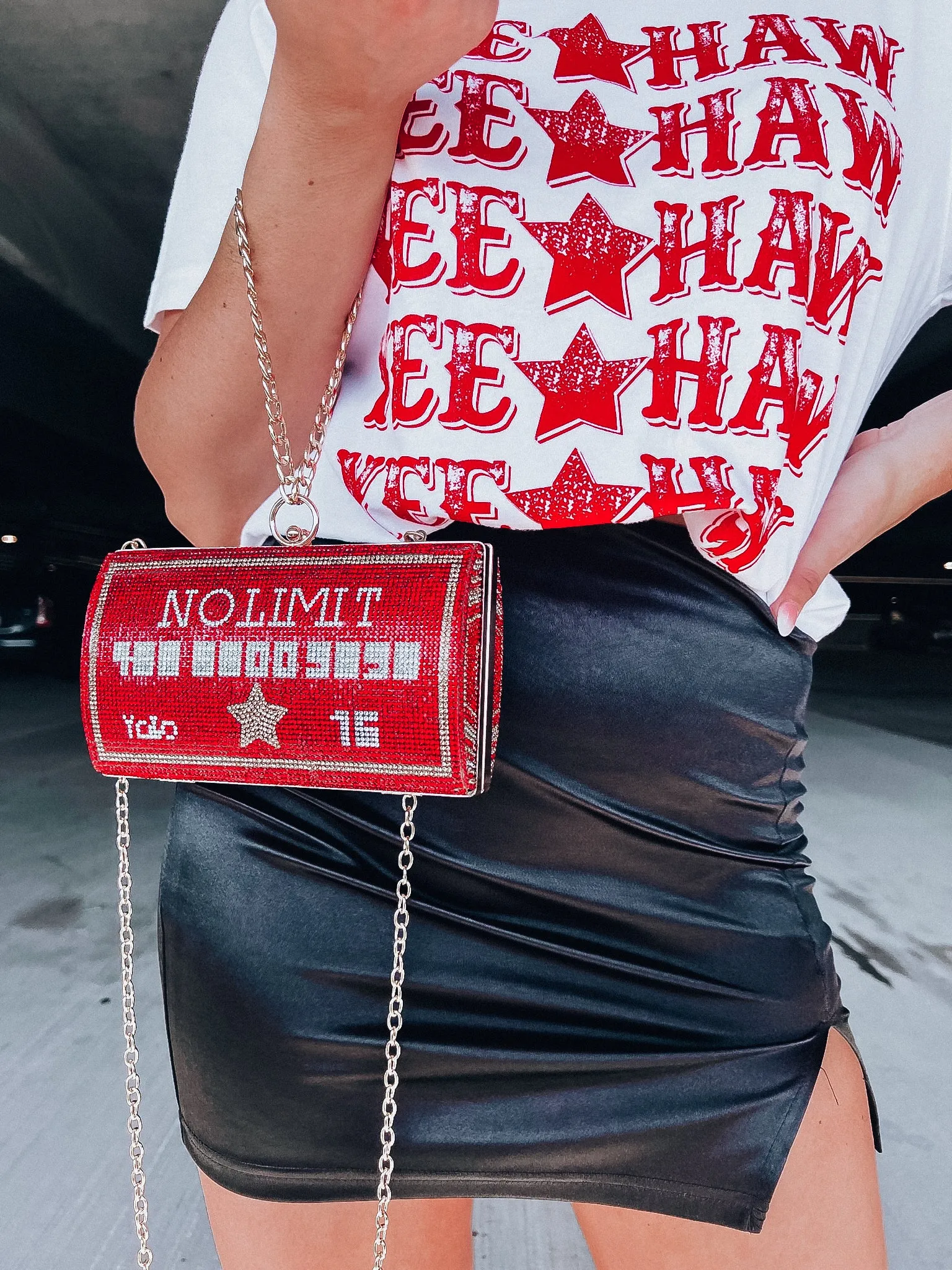 No Limit Rhinestone Tube Clutch/Crossbody - Red