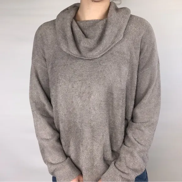 NWT Barefoot Dreams CozyChic Lite Cowlneck Pullover in Pewter Size M