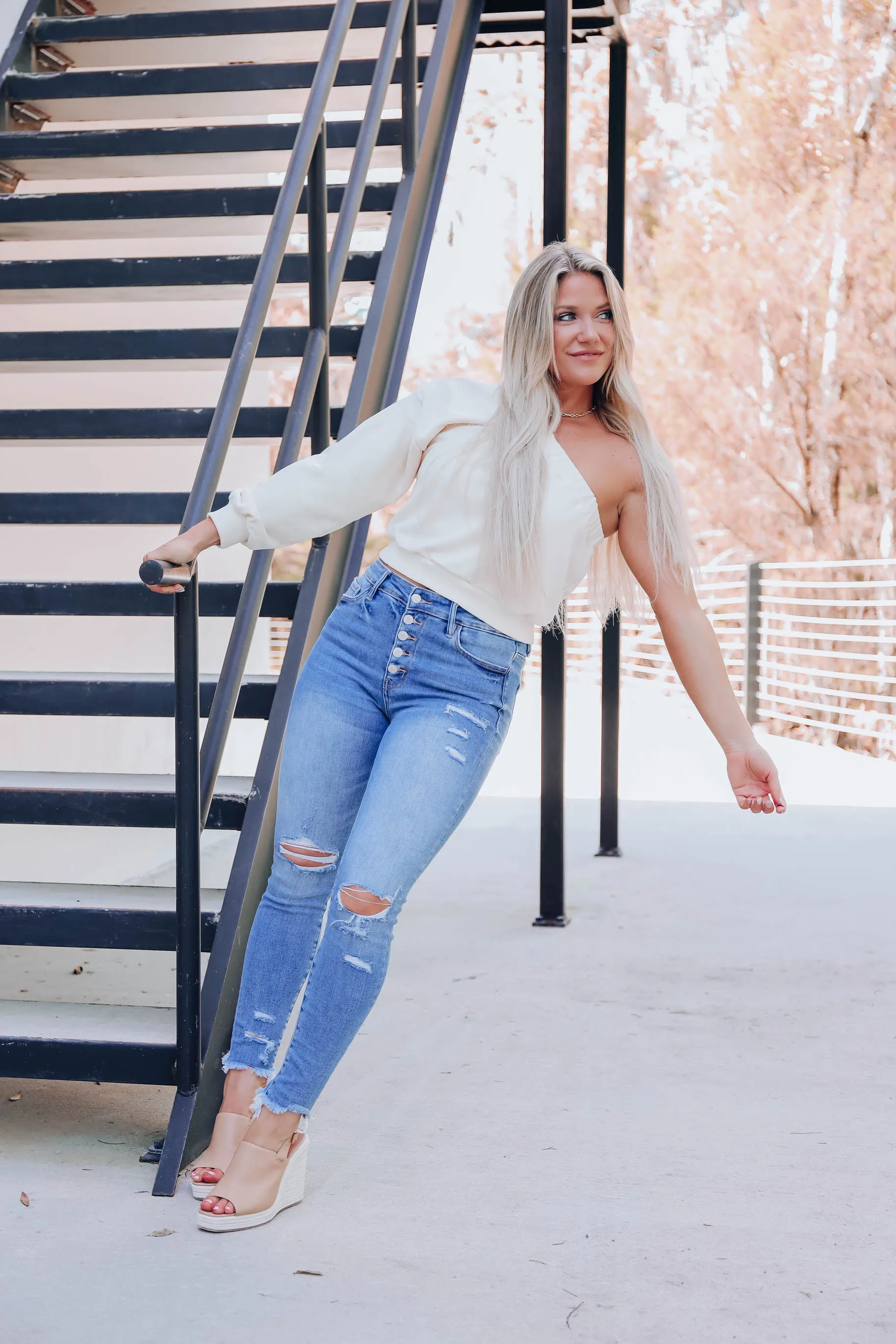 Odyssey One Shoulder Sweat Shirt-Cream