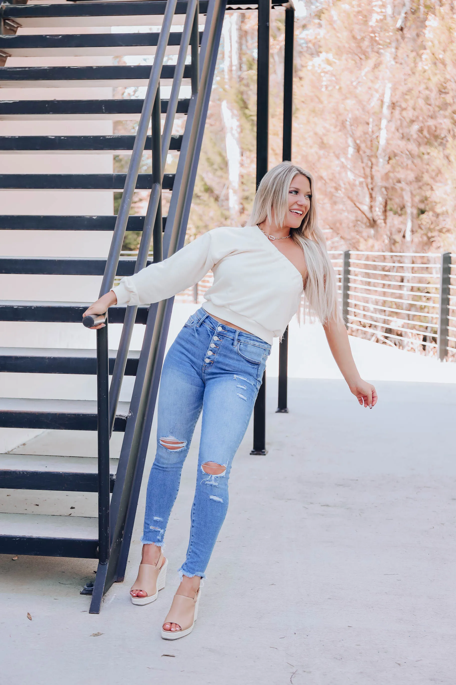Odyssey One Shoulder Sweat Shirt-Cream