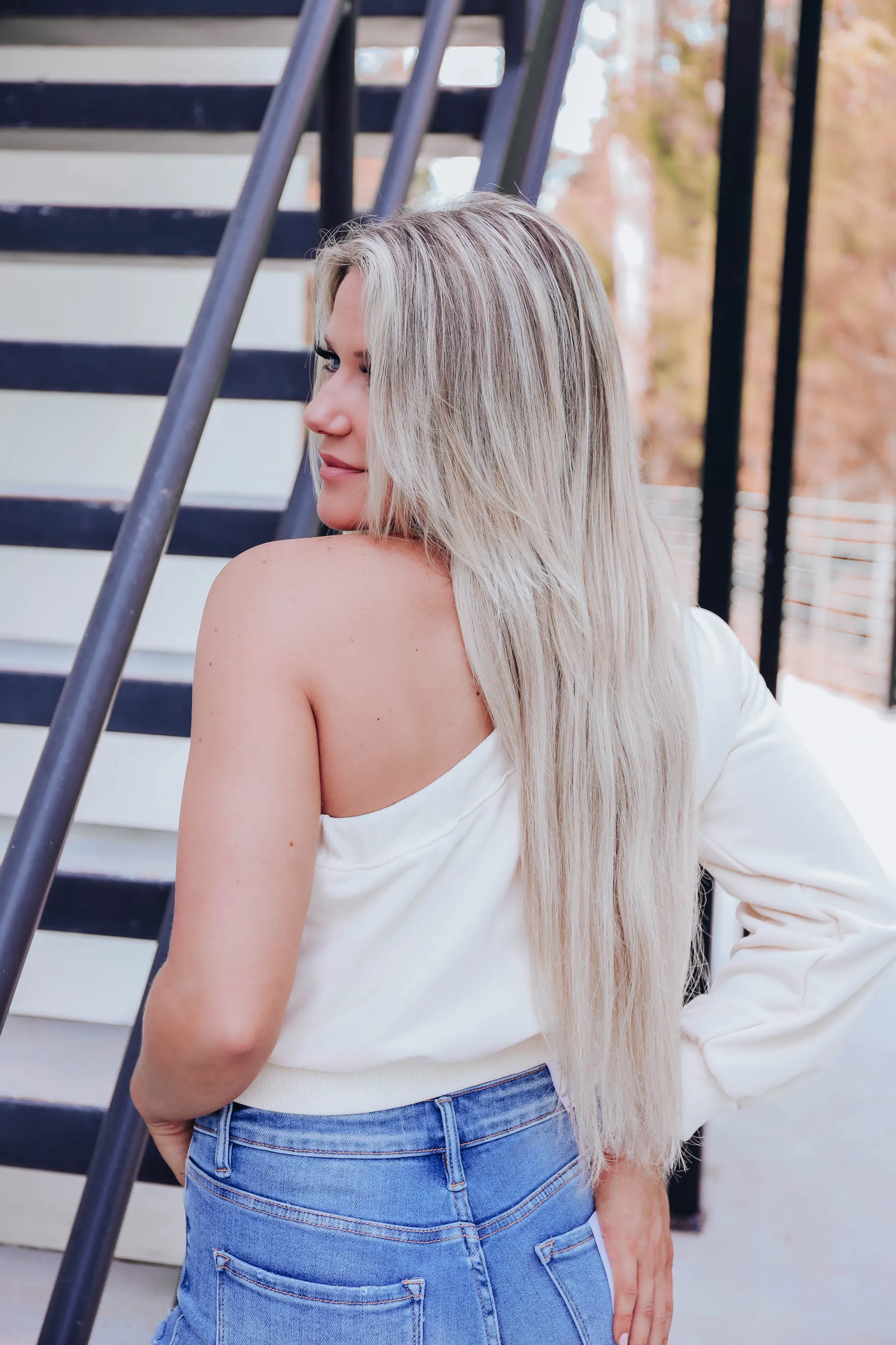 Odyssey One Shoulder Sweat Shirt-Cream