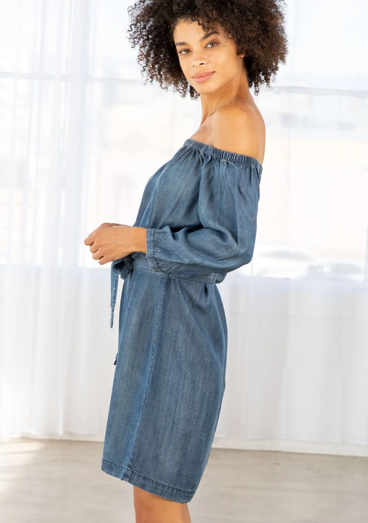 Off Shoulder Tencel Mini Dress