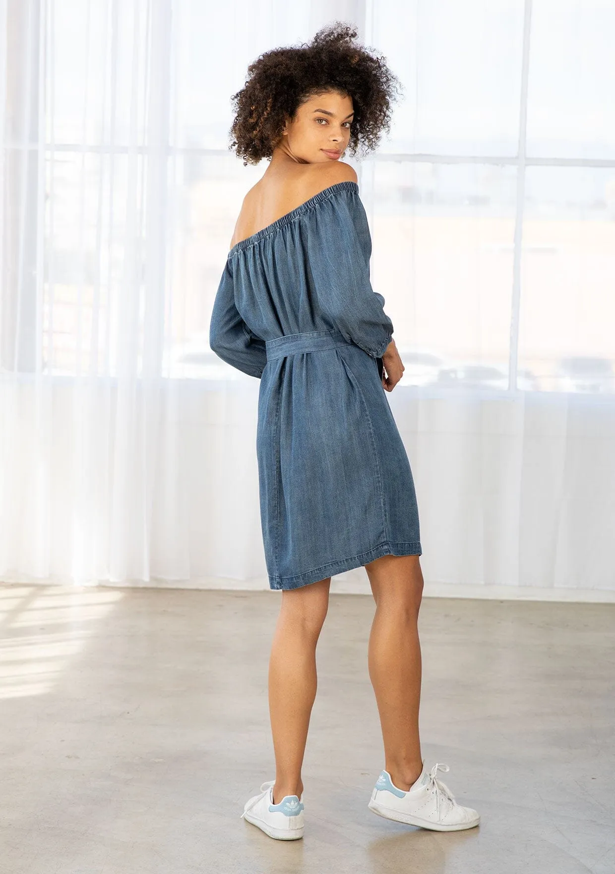 Off Shoulder Tencel Mini Dress