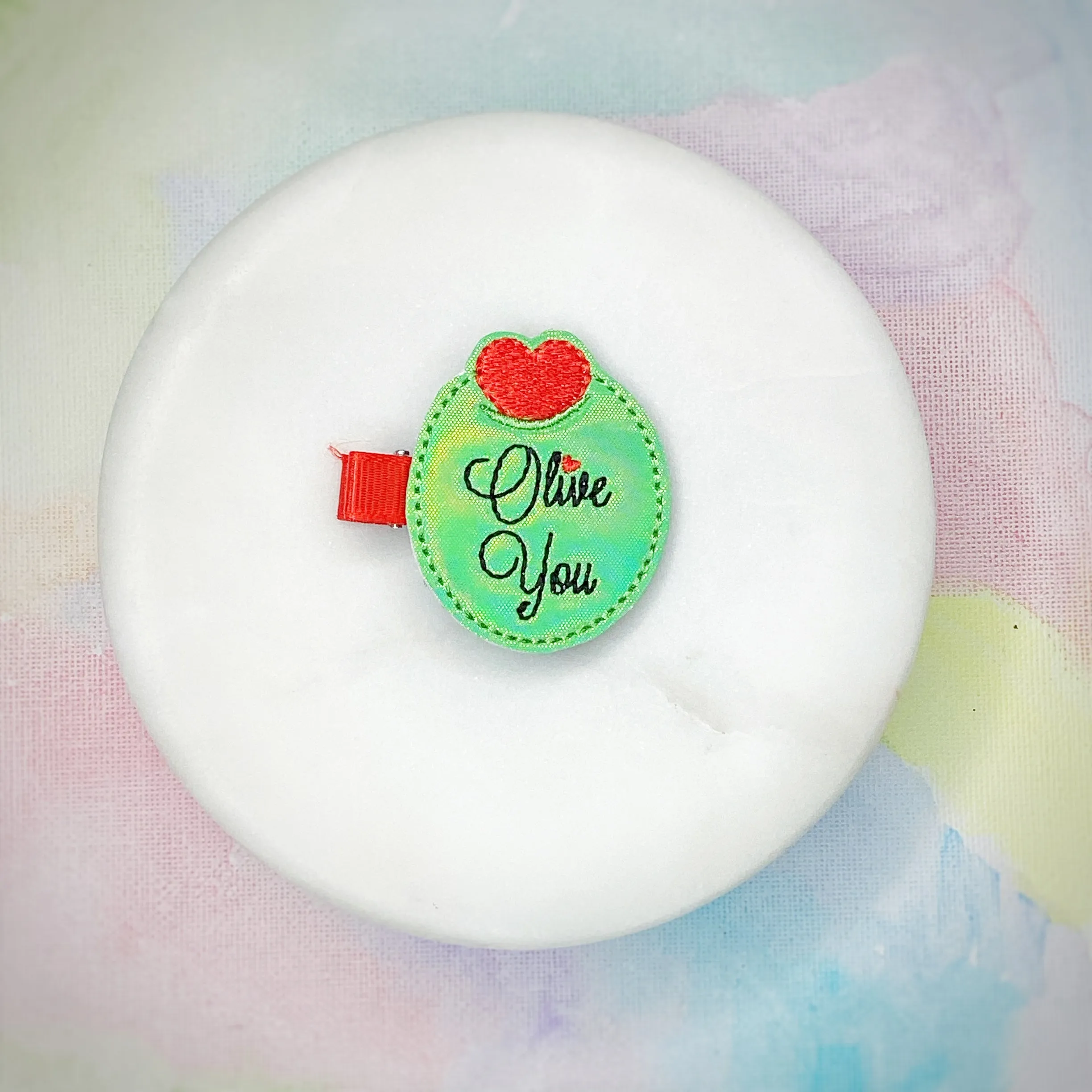 Olive You Feltie Clip