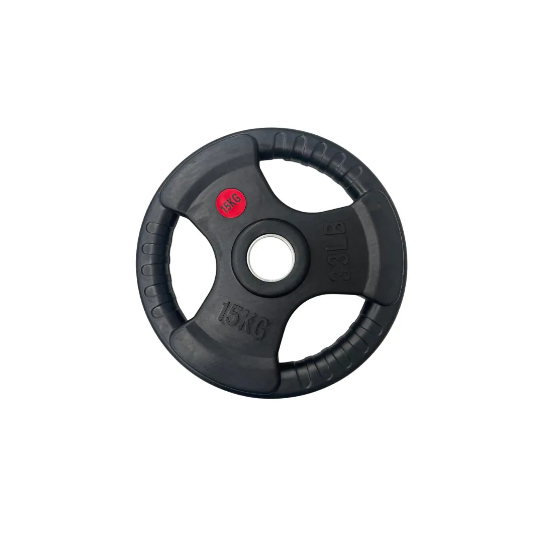Olympic Rubber Coated Tri Grip Plate & Barbell Package | 150kg
