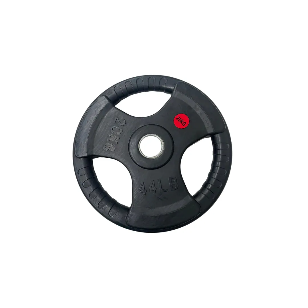 Olympic Rubber Coated Tri Grip Plate & Barbell Package | 150kg