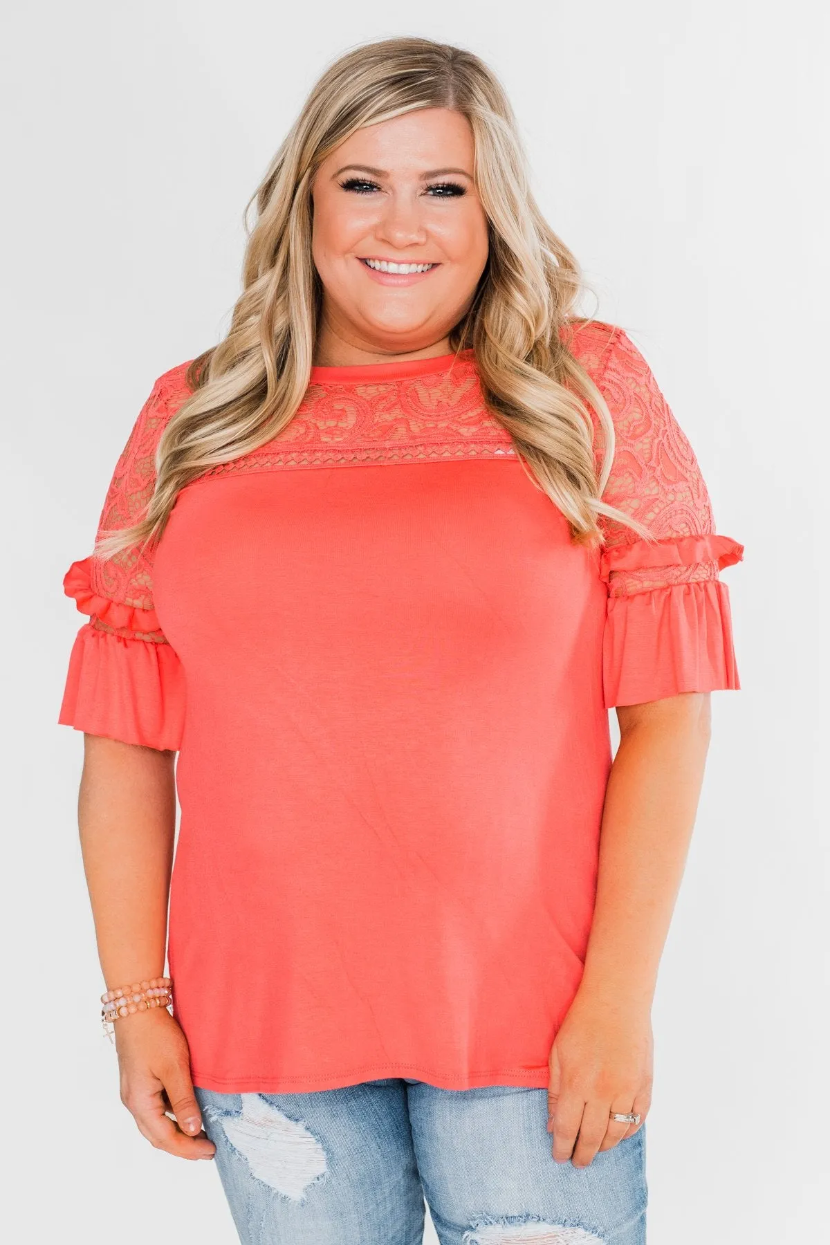 Part Of You Half Bell Sleeve Top- Coral