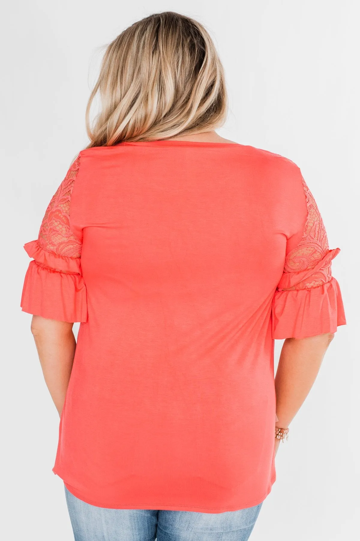 Part Of You Half Bell Sleeve Top- Coral