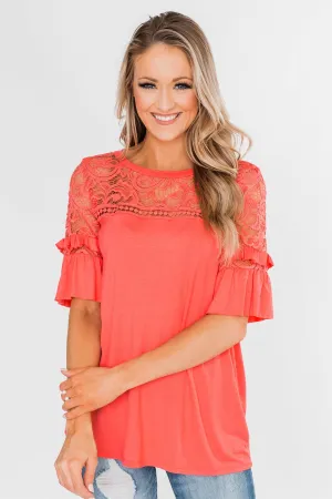 Part Of You Half Bell Sleeve Top- Coral