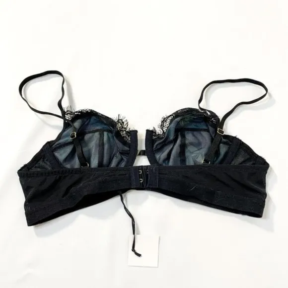 PEEK &amp; BEAU Floral Lace Trim Underwire Bra Black 36B