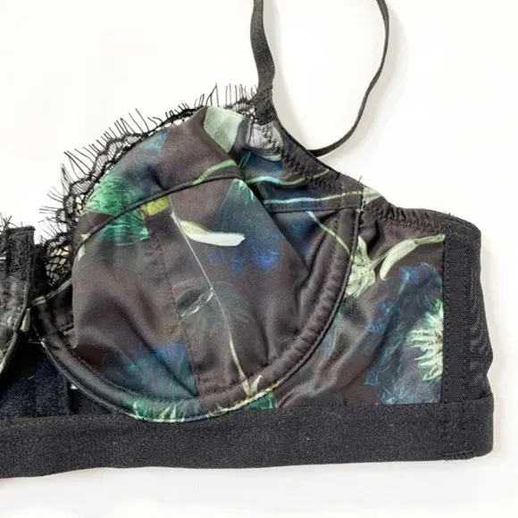 PEEK &amp; BEAU Floral Lace Trim Underwire Bra Black 36B