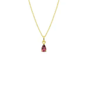 Pendentif alba or jaune avec grenat rhodolite sur chaîne 18 pouces