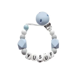 Personalised Dummy clip - Blue and Grey