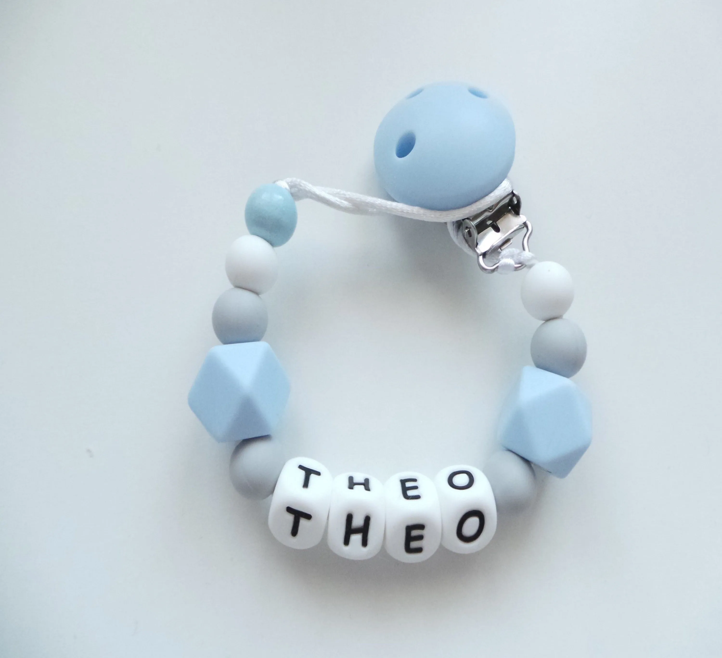 Personalised Dummy clip - Blue and Grey