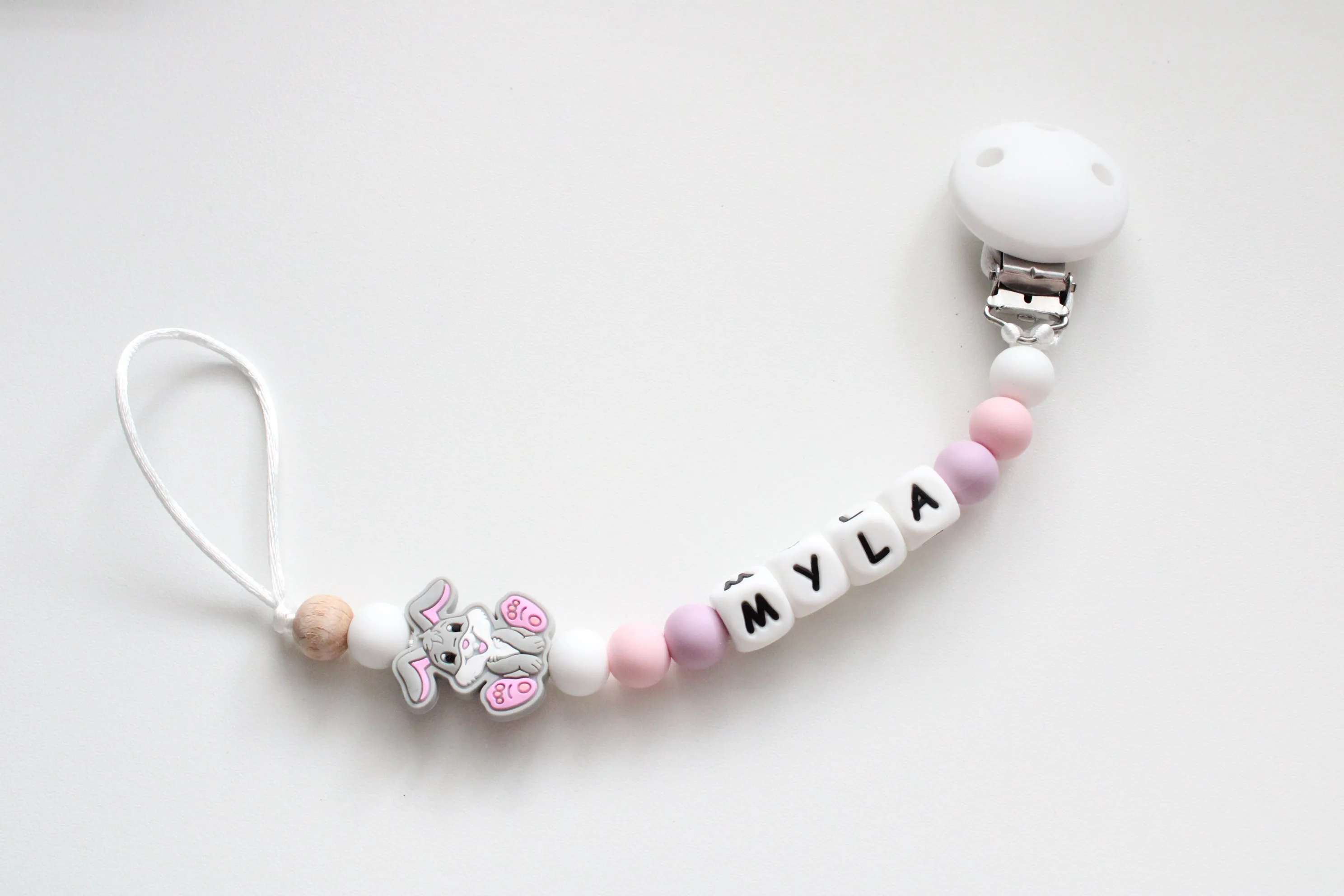 Personalised Dummy Clip - Bunny Pink