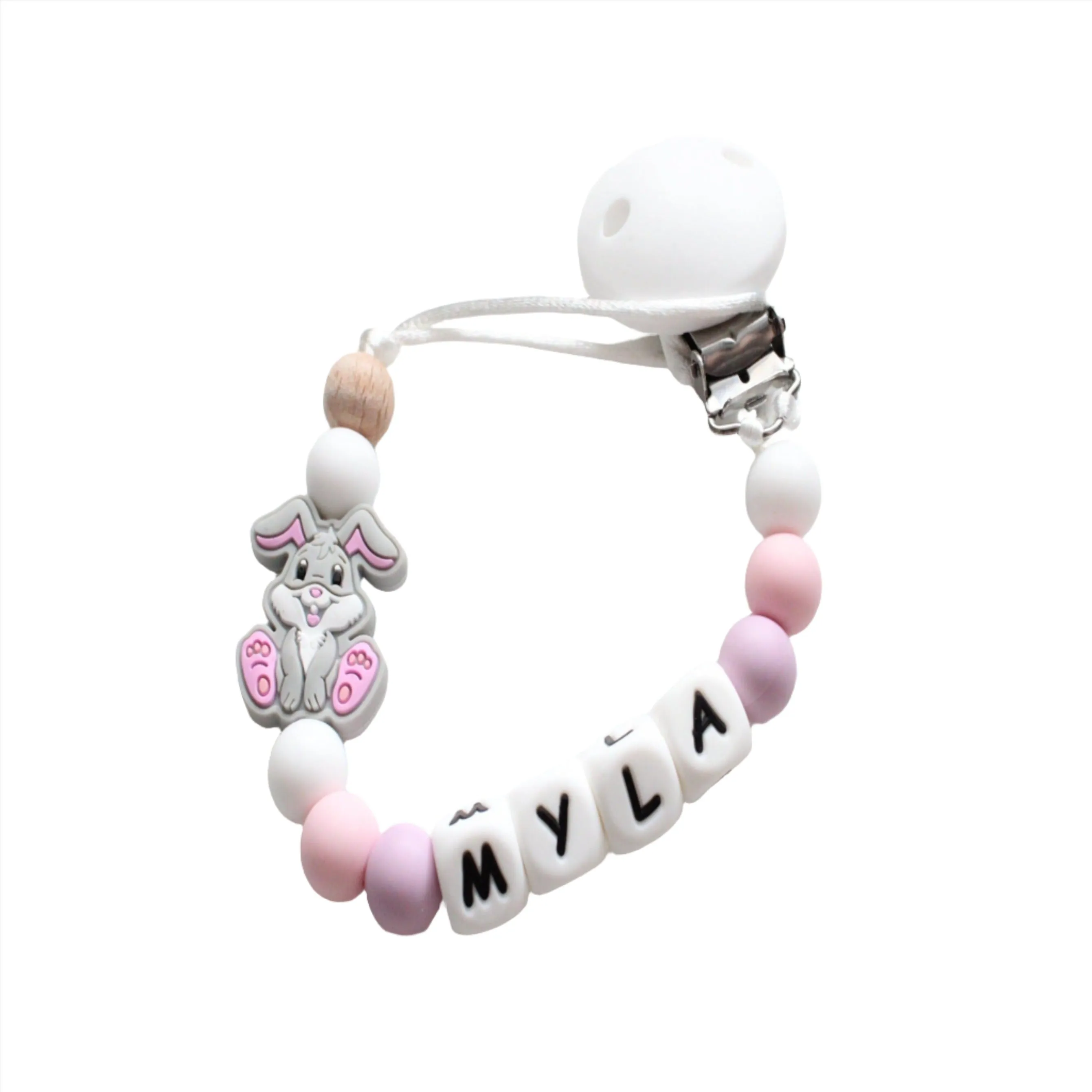 Personalised Dummy Clip - Bunny Pink