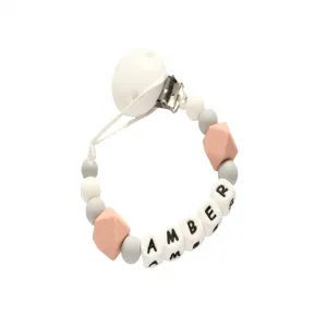 Personalised dummy clip- Dusky Pink, Grey & White
