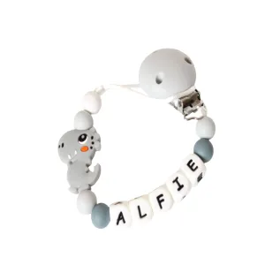 Personalised Dummy clip Grey Dinosaur
