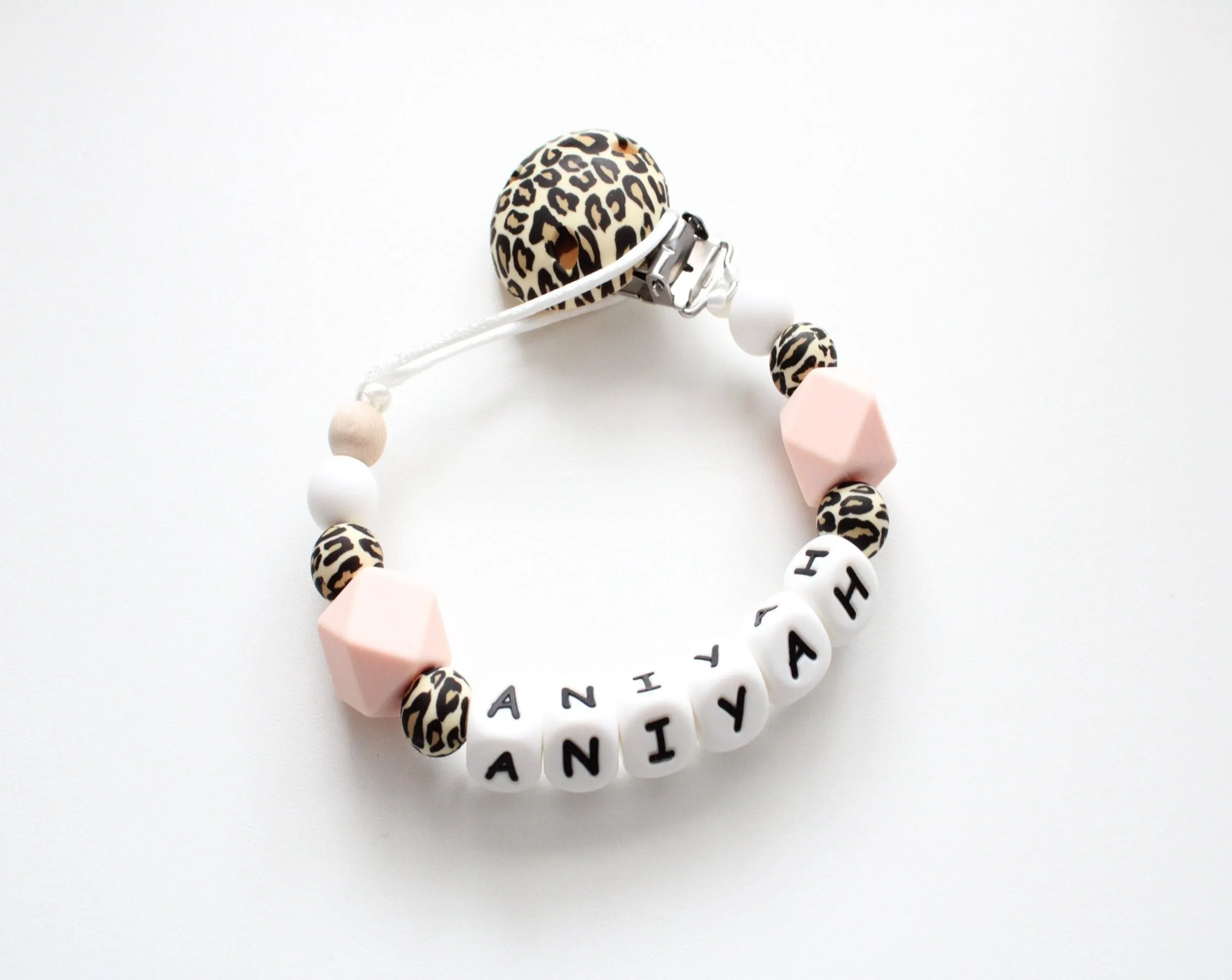 Personalised dummy clip - Leopard print & Peach