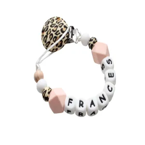 Personalised dummy clip - Leopard print & Peach