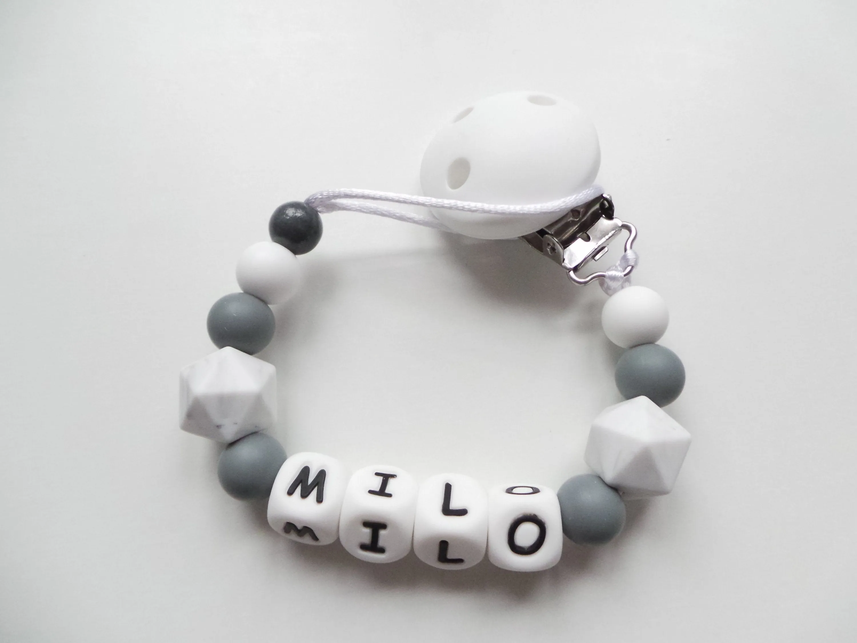 Personalised Dummy clip - Marble & Grey