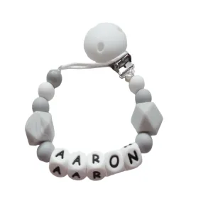 Personalised Dummy clip - Marble Grey & White