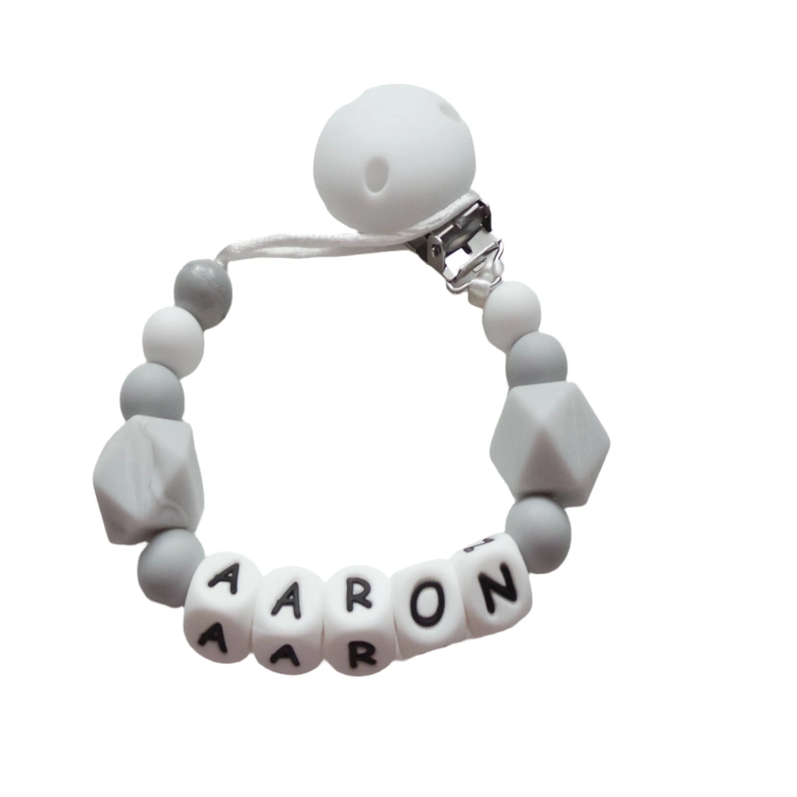 Personalised Dummy clip - Marble Grey & White
