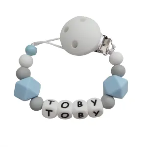 Personalised dummy clip - Pale Blue, Grey & White